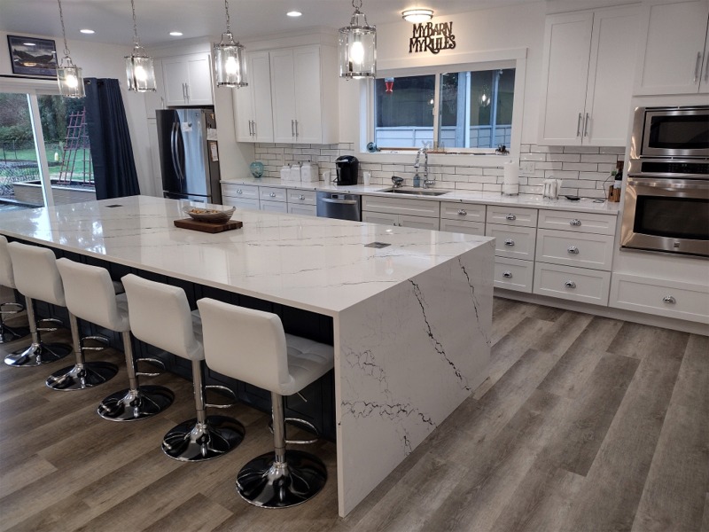 Kitchen island with bar stools