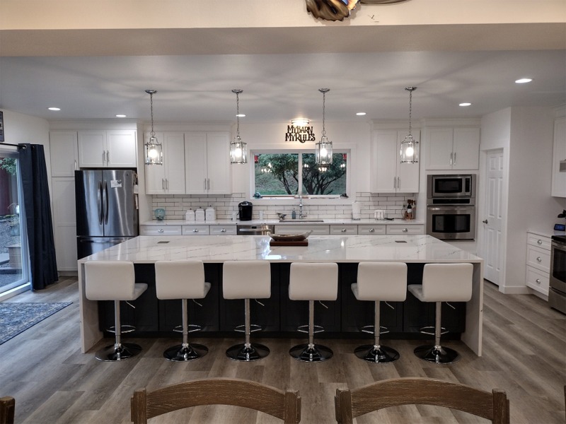 Kitchen island with bar stools